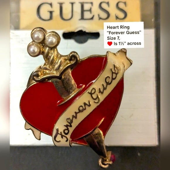 Guess 3 ring circus! Big heart size 7, silver heart size 7½, Tiny Gold ring adju - Picture 2 of 7